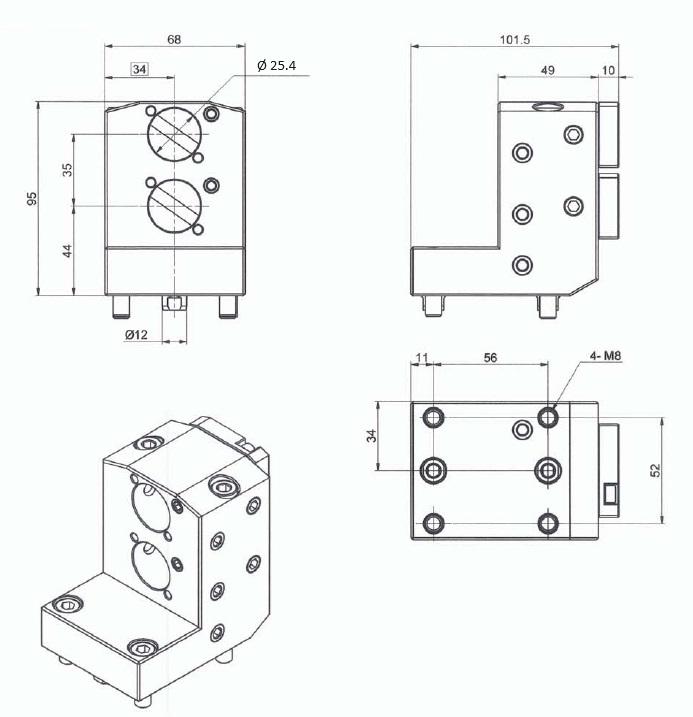 MIYANO BMT38 Boring Bar holder Double Ø 1" for BNA, Bolt Pattern 52X56mm, Reference code: CG74P000,CG74D000